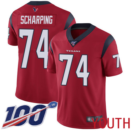 Houston Texans Limited Red Youth Max Scharping Alternate Jersey NFL Football #74 100th Season Vapor Untouchable->houston texans->NFL Jersey